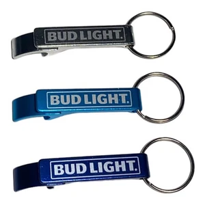 (3) Bud Light Aluminum / Metal Bottle Opener Key Chain Blue Silver LOT Bundle - Picture 1 of 4