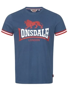 Lonsdale T-Shirt Kergord Classic Logo Lion Blue Red White 100% Cotton - Picture 1 of 6