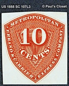 US 1855 SC107L3 METROPOLITAN EXPRESS 10¢ RED ORANGE NICE CUT SCV $300 VERY FINE - Picture 1 of 2