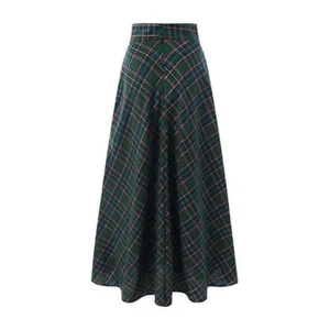 Skirt Vintage Ladies Loose Maxi Dress Plus Women Tartan Check Plaid Long - Picture 1 of 12