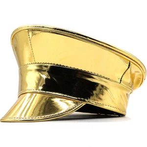 Unisex Faux Leather Hat Captain Cap Casual Military Festival Shiny Party Club - Picture 1 of 32