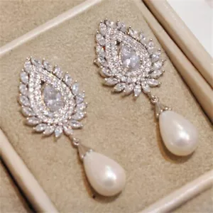 Luxury Jewelry Cubic Zircon 925 Silver Plated Drop Earring Wedding Gifts A Pair - Picture 1 of 6