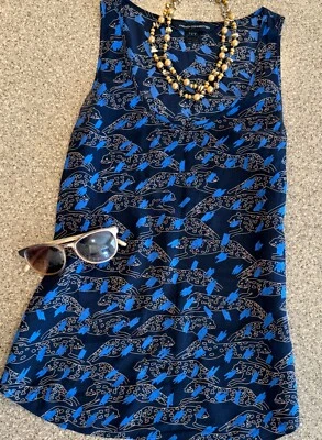 Camiseta sin mangas FRENCH CONNECTION azul seda cuello redondo animal estampado de leopardo talla 0 XXS Foto 1 de 4