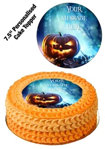 PERSONALIZADO Decoración de Pasteles Halloween Calabaza Comestible Glaseado 7-8" Círculo - Imagen 1 de 10
