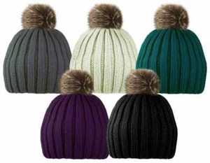Gorro de esquí acanalado de moda para damas Sombreros de invierno con pompón de piel sintética Regalo de Navidad - Imagen 1 de 6