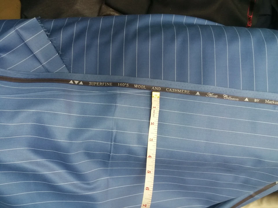 Azul Rayas Traje Tela Traje Pantalones Chaqueta Blazer Chaleco Tela 5 Yardas Lana Foto 1 de 1