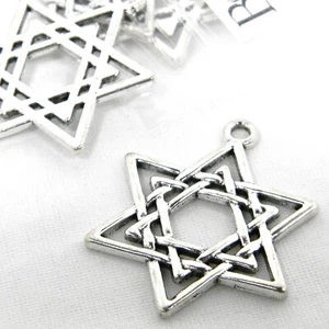 4 Big 1 1/4 inch Antique Silver Star of David Hexagram Jewish Pendant Charms - Picture 1 of 2