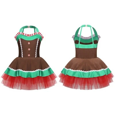 Kids Girls Dress Ice Figure Skating Skirt Cartoon Circus Cookie Xmas Costume - Image 1 of 4