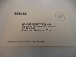 Coleco Warranty / Registration Card - ColecoVision/Atari 2600 cartridges 78075 B - Picture 1 of 2