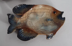Majolica Fish Art Pottery Dish Glazed With Global Map 9.4" Long NEW - Picture 1 of 5