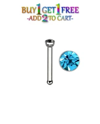 20G AQUA BLUE NOSE BONE 316L Surgical Stainless CZ Gem Stud Ring Piercing 1405 - Image 1 of 4
