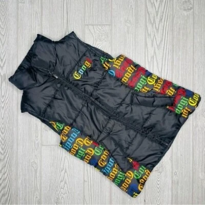 Coogi Puffer Vest Full Zip Black jacket vest w/ rainbow logo sleeveless shirt sm - Image 1 of 4