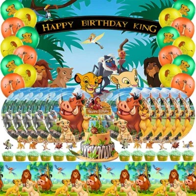 Simba The King Lion Party Supplies Set Plates Balloons Cake Topper Banner - Image 1 of 4