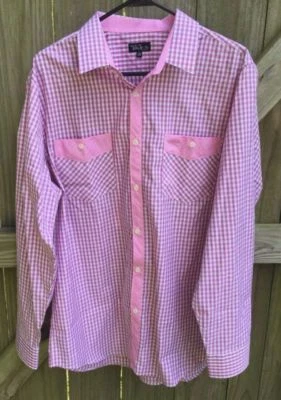 Mens Pink Galaxy Gingham Button Up Causal Dress Shirt Sz L - Image 1 of 4