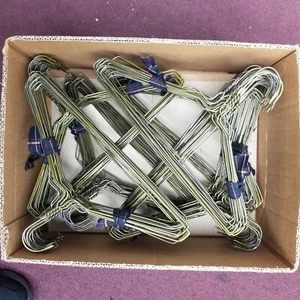 box of 300 pcs, 13 inch Metal Wire Clothes hangers, 13 gauge, gold, Used. - Picture 1 of 5