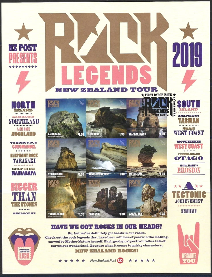 New Zealand - 2019 Rock Legends - Sheetlet of 9 Ex Annual Collection IMPERF CTO - Image 1 of 1