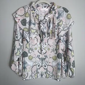 Blusa Top con Volantes Estampado Barroco See By Chloe - Estampado Rosa - Corbata con Cuello - Talla 34 - Nueva con Etiquetas - Imagen 1 de 14