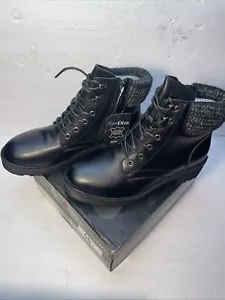 Aqua Diva Britt Leather Zip Lace Boots Black Sz 41 Water Resistant - Picture 1 of 7
