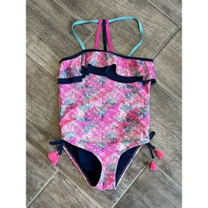 Mermaid Swimsuit Ruffle One Piece Tie Tassels Girls Size 7/8 - Picture 1 of 4