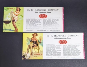 2 Vintage Risiko Pin Up Mädchen auf Technik Verkauf Visitenkarten Pgh PA 9 Zoll x 4 Zoll - Bild 1 von 7