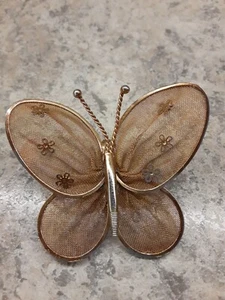 Broche broche mariposa vintage 2" malla dorada y flores - Imagen 1 de 7