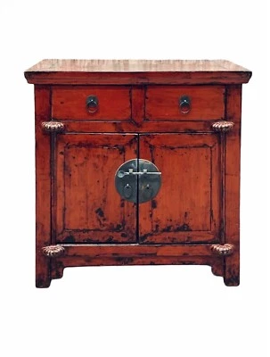 Par de gabinetes de mesita de noche chinos de laca roja Foto 1 de 4