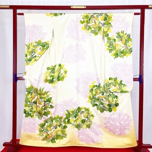 Kimono Japonés 'FURISODE' Seda/Dorado/Flor/Pájaro/Tradicional/Longitud:163cm N713 - Imagen 1 de 24