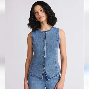 Sofia Vergara Denim Vest L NWT Button Front Boho - Picture 1 of 7