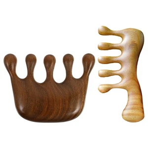 2 Stück Tragbar Kopfhaut Massage Kamm Holz Grün Sandelholz Breit Zahn Werkzeug - Bild 1 von 12