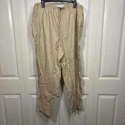Pantalones de lino Quacker Factory para mujer 2X beige boho costero Resortcore Lagenlook Foto 1 de 4
