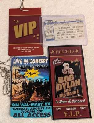 Lote de talones de boletos Ozzy Osbourne Lynyrd Skynyrd Rob Zombie Bob Dylan Passes Foto 1 de 4