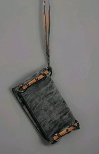 SYDNEY LOVE GROMMET FAUX SUEDE FOLD OVER DARK/LIGHT GRAY WRISTLET/CROSSBODY BAG - Picture 1 of 8