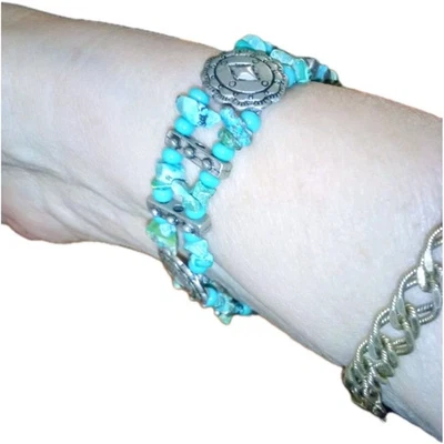  Pepita cruda natural artesanal, cuentas turquesa y pulsera de plata hilo Dbl   Foto 1 de 4