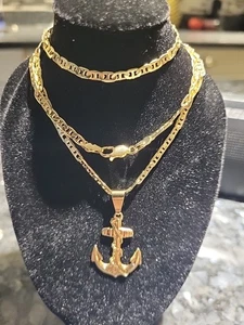 23" Figaro mit Anker Anhänger 14KT VERGOLDET 3,4mm Trödel Schubladenfund  - Bild 1 von 7