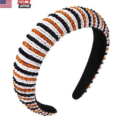 Halloween Headband Crystal Rhinestone Headbands for Women Orange Black Beads Emb - Image 1 of 4