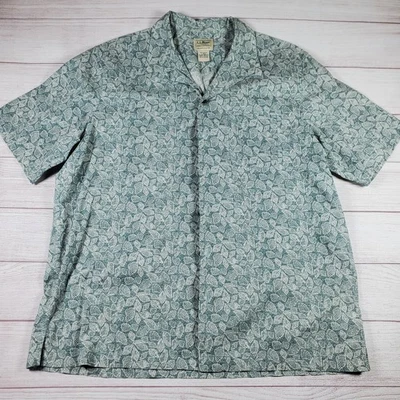 LL Bean Shirt Mens Sz L Green Shell Print Traditional Fit Shirt Sleeve Button Up - Image 1 of 4