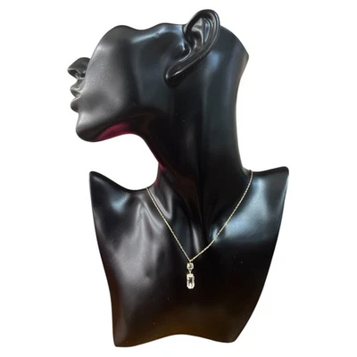 collana ciondolo argento 925 anallergico dorato rettangolo zircone regalo donna - Immagine 1 di 3