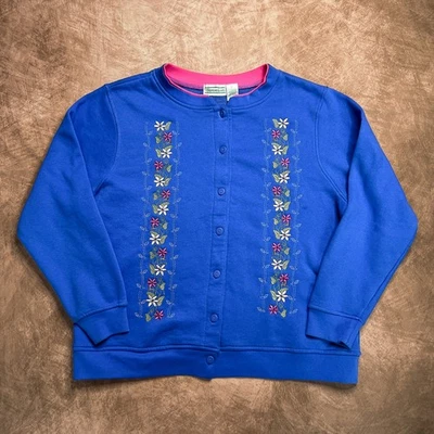 Cárdigan Suéter Shenanigans Vintage Floral Bordado Azul Abotonado Para Mujer L  Foto 1 de 4