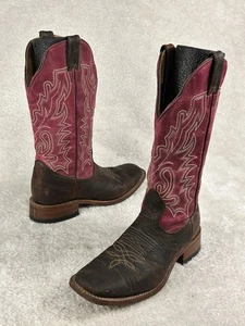 Boulet Boots Women’s Sz 8 Pink Brown 6251 Square Toe Leather Cowgirl Western - Picture 1 of 7