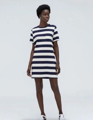 *NEW* Everlane Navy White Stripe Weekend Pocket T-Shirt Dress Sz Large Foto 1 de 4