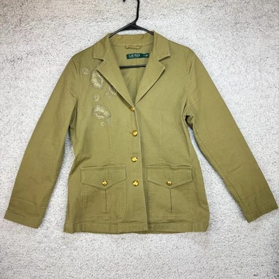 Chaqueta Militar Lauren Ralph Lauren Para Mujer Talla 10 Bordada Flores Verde Foto 1 de 4