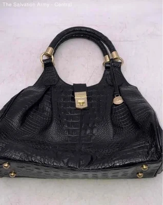 Bolso de Mano Brahmin Mujer Negro Elisa Cocodrilo Bolsillos Internos Doble Asa Foto 1 de 4