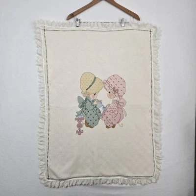 Cobertor de cama feito à mão Precious Moments ponto cruz bebê criança  - Imagem 1 de 4
