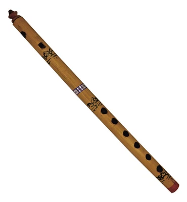 Flauta de bambu feita à mão Bansuri 14" instrumento musical tradicional indiano de sopro - Imagem 1 de 4