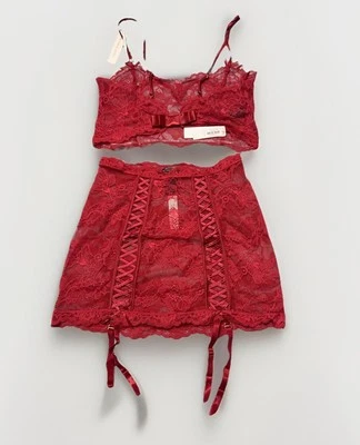 Victoria Secret Red Lace Crop Top & Garter Skirt Set Size S/P Sexy Romantic $100 - Image 1 of 4