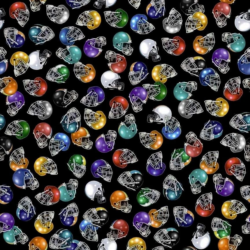 Tela de algodón acolchada de 3 yardas - Telas QT Fútbol Novelteenie Cascos Negro Foto 1 de 1