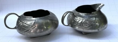 2 Archibald Knox Liberty & Co Tudric Arts & Crafts pewter Creamer Sugar - Image 1 of 4