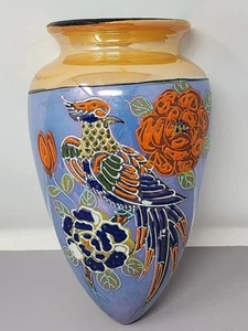 Handbemalte japanische Wand Taschenvase mit Vogel & Blumenmuster glänzende Oberfläche - Bild 1 von 11