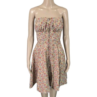 Betsey Johnson New York Strapless Vintage Dress Sz 4 Floral 100% Cotton Smocked - Image 1 of 4
