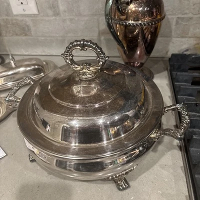 复古 Wm Rogers 脚银盘盖餐盘带盖薄荷 — 第 1/4 张图片